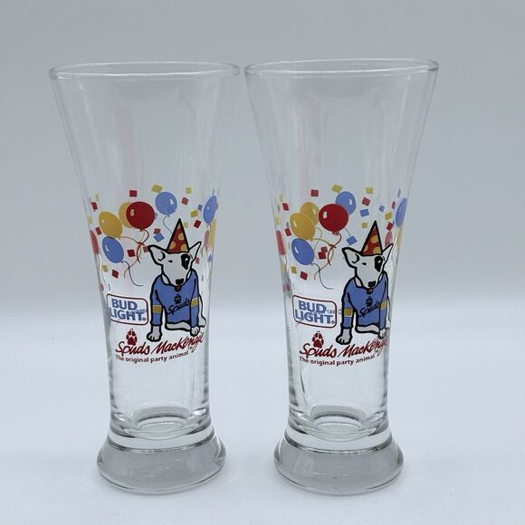 Bud Light Spuds MacKenzie Tall Beer Glasses Vintage 1987 Set Of 2 - Picture 9 of 9